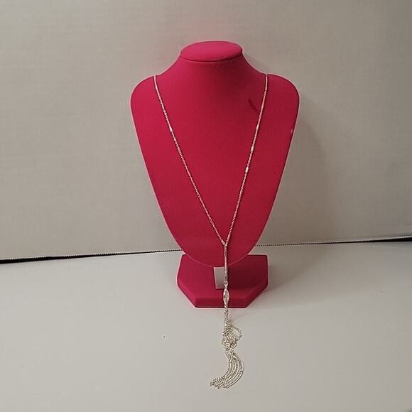 Lauren Conrad Retro Modest Elegant Metallic Silver Chain Tassel 24" Necklace - Picture 3 of 5